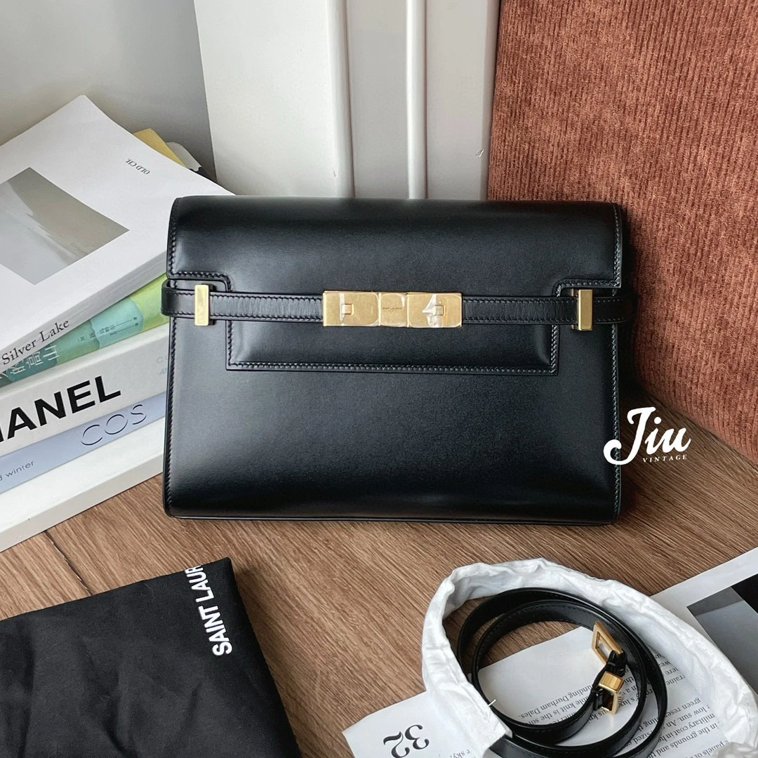 99新 YSL/圣罗兰 黑金小号曼哈顿单肩包 JM2-7400