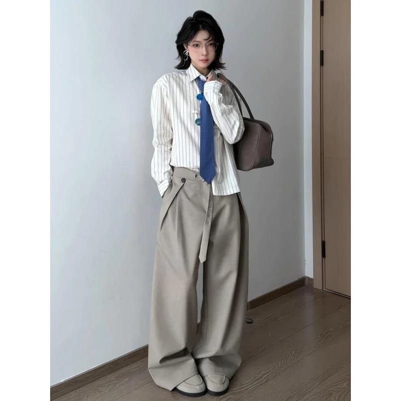 MARIE.COCO早秋文艺感气质中性穿搭条纹衬衫上衣女时髦休闲裤套装