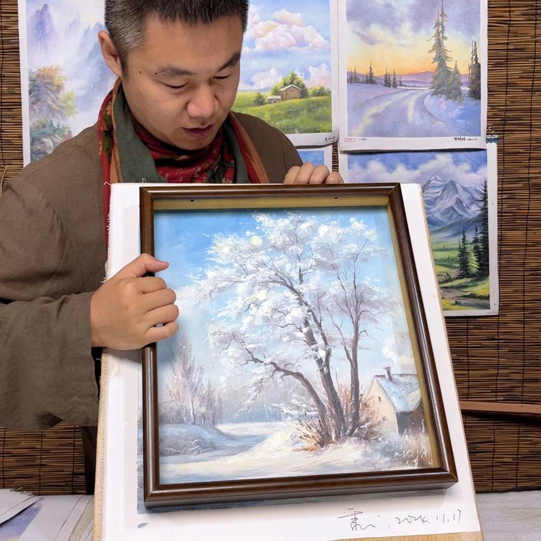 油画行路人小院绘画作品竞拍