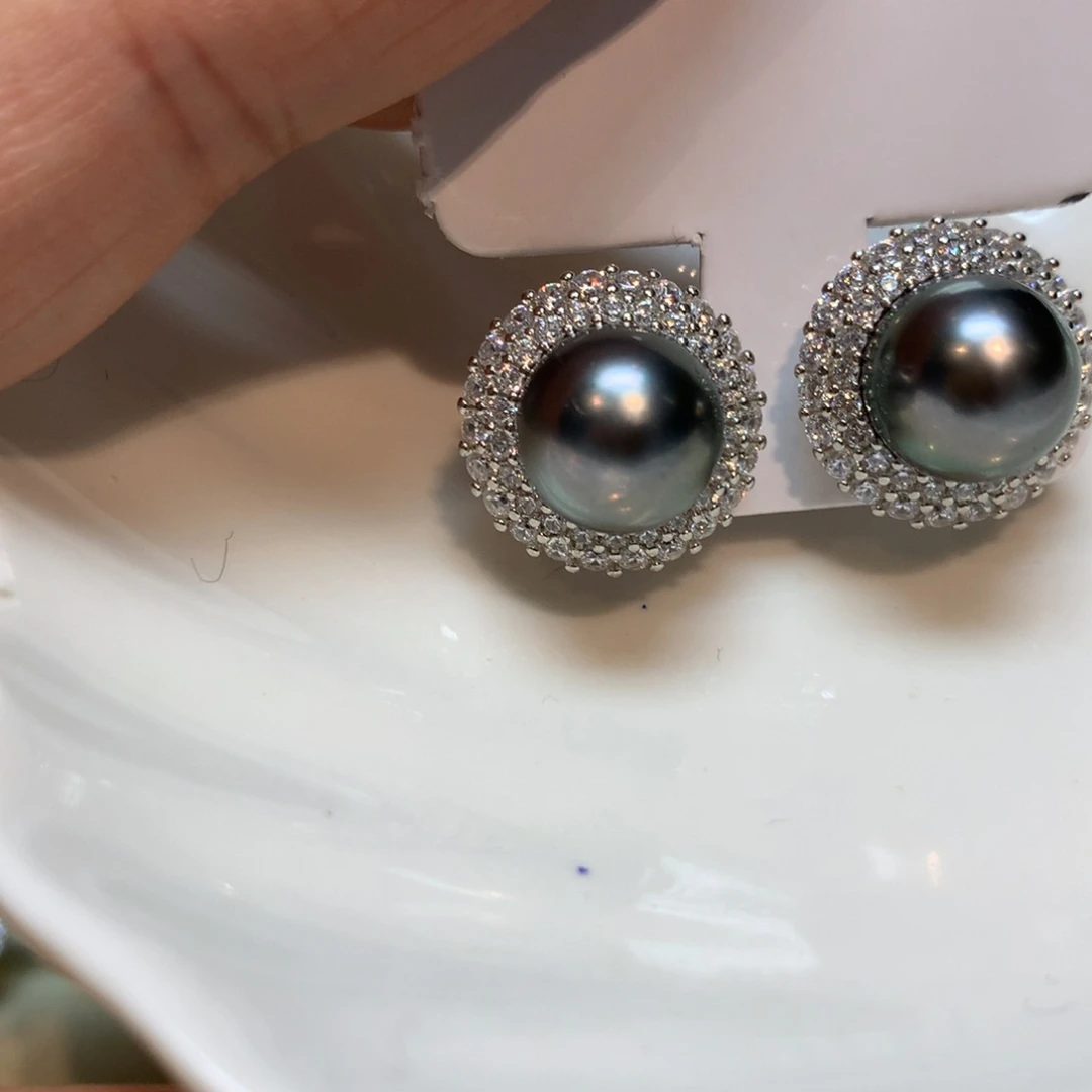海水珍珠耳饰银S925镶嵌
