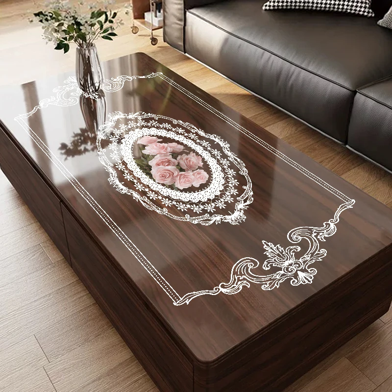 茶几桌布简约免洗防水防油美式餐桌垫高级感PVC透明蕾丝台布轻奢