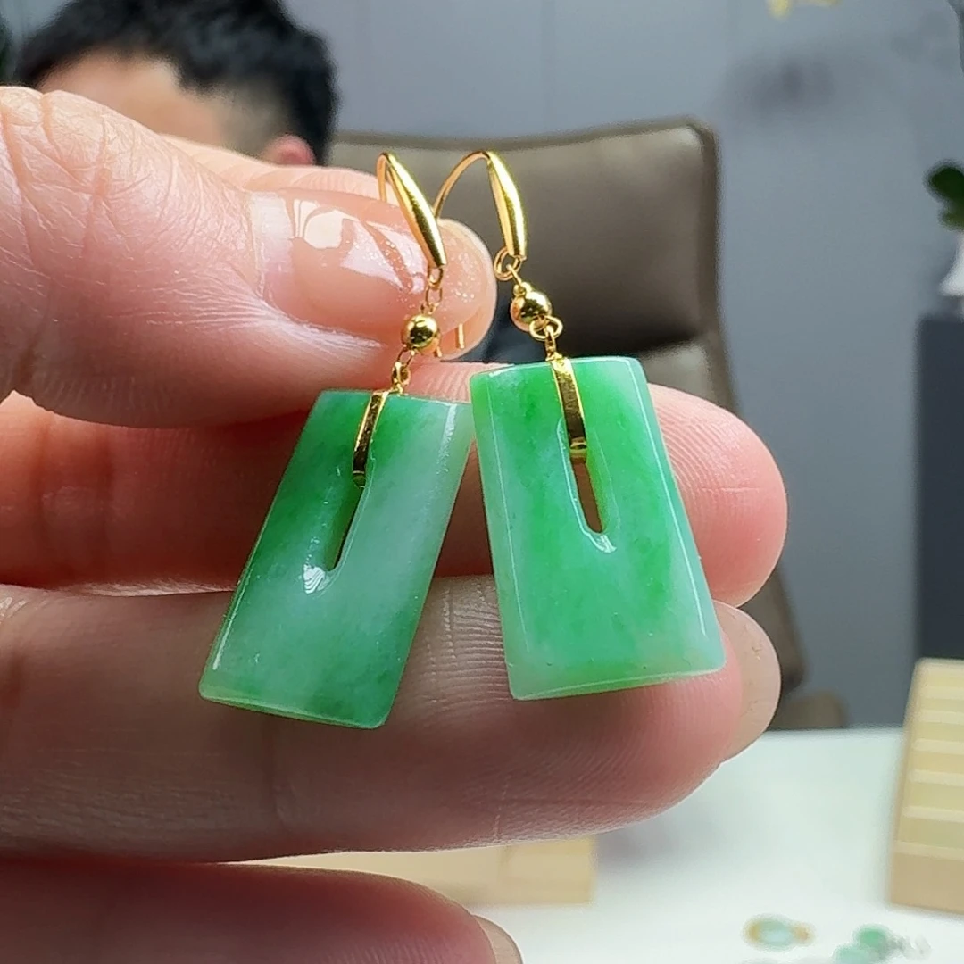 翡翠耳饰18K金镶嵌天然