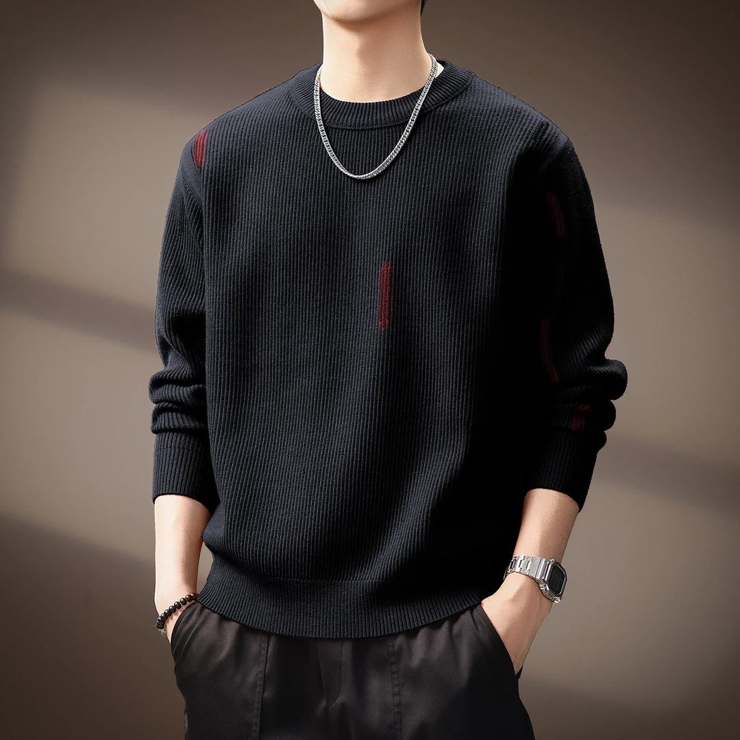 高端重磅轻奢柔软圆领针织毛衣男冬季潮流百搭宽松休闲慵懒风卫衣