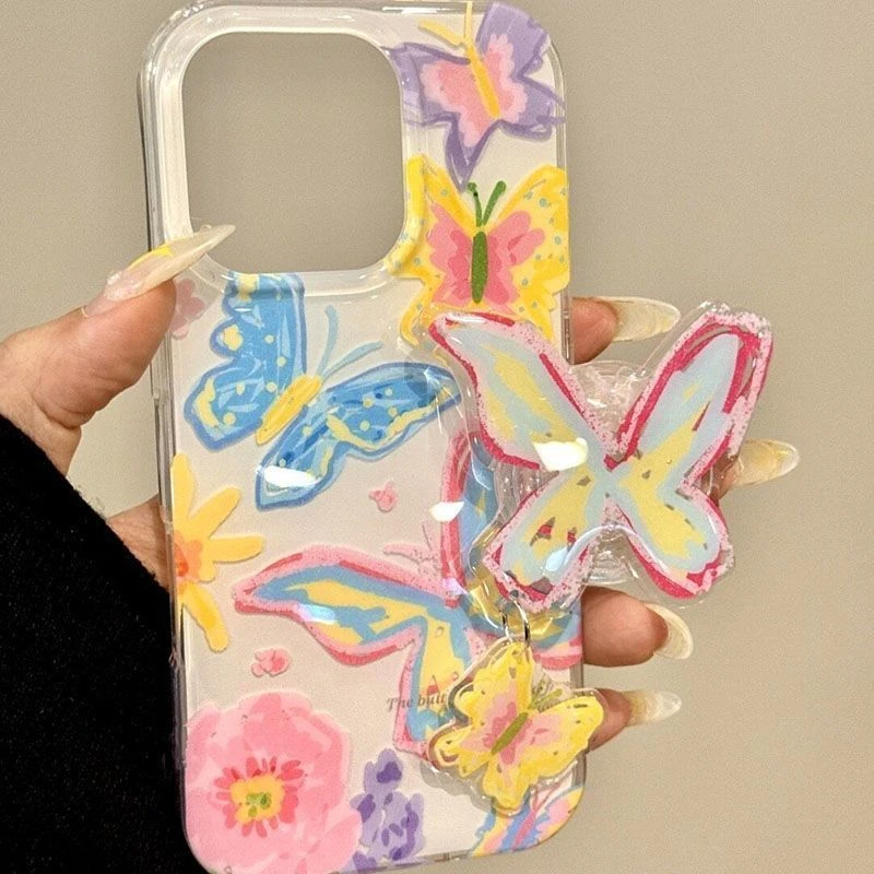夕与空彩蝴蝶春日吊坠支架苹果16手机壳华为P70vivo小米15oppo套