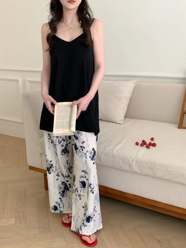 【带胸垫】吊带背心睡衣夏季无袖宽松长裤家居服两件套防凸套装