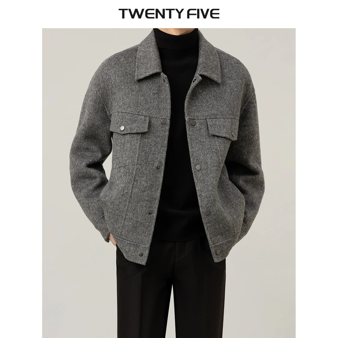 外套男秋冬季羊毛休闲翻领韩版毛呢夹克2025新款男士轻熟男装上衣