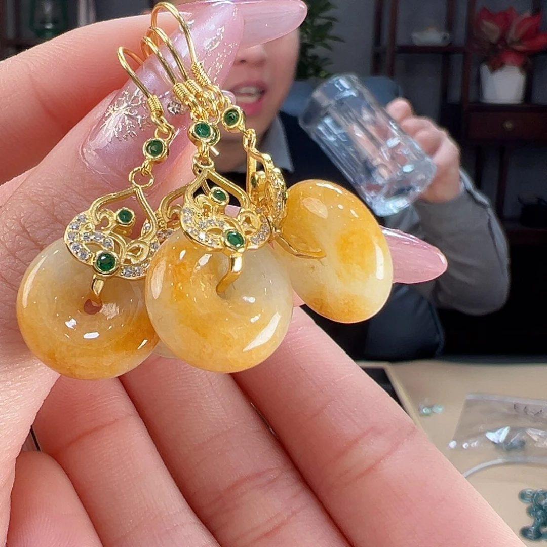 翡翠耳环银S925镶嵌多样性发货一副