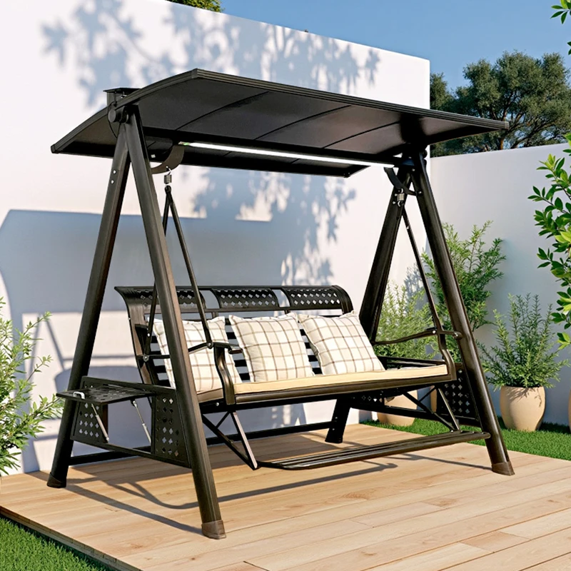 户外庭院秋千摇椅别墅吊椅室外花园阳台太阳能家用三人网红荡秋千