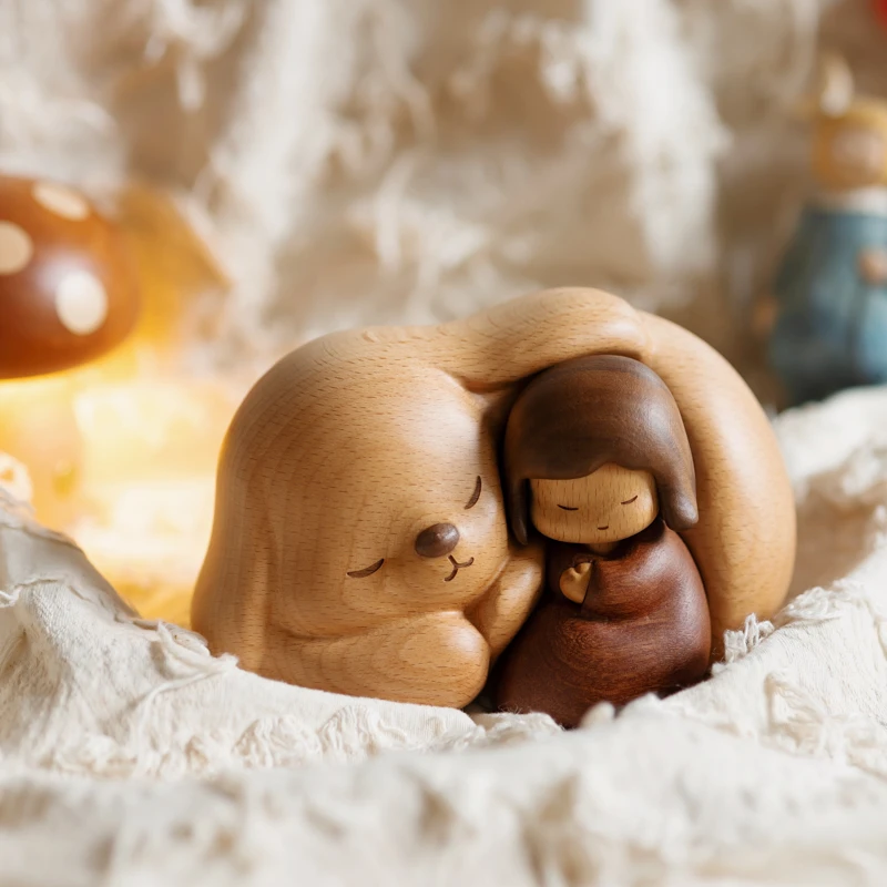 守护兔女孩/创木工坊Q版可爱实木桌面装饰摆件送朋友生日礼物