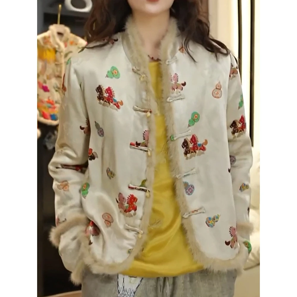 中式盘扣复古印花棉服外套2025冬季新款时尚洋气百搭保暖国风棉衣