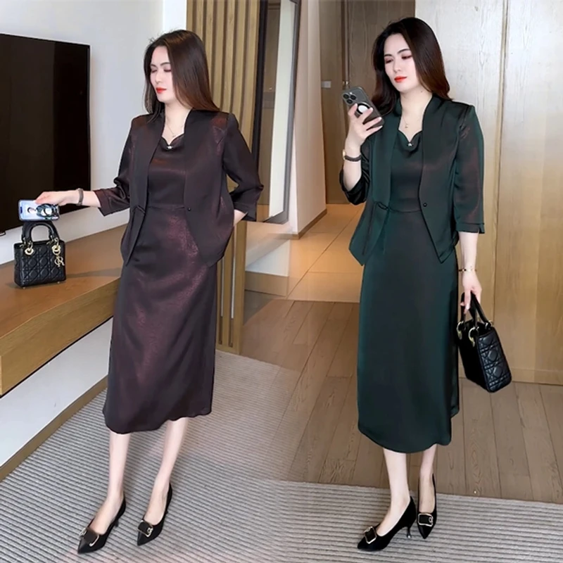 夏季新款穿搭新中式气质显瘦洋气时尚盘扣短袖套裙奢华大码遮肉