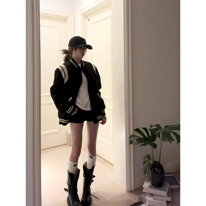 parkyeon撞色拼接棒球服外套女秋季新款简约百搭宽松显瘦夹克上衣