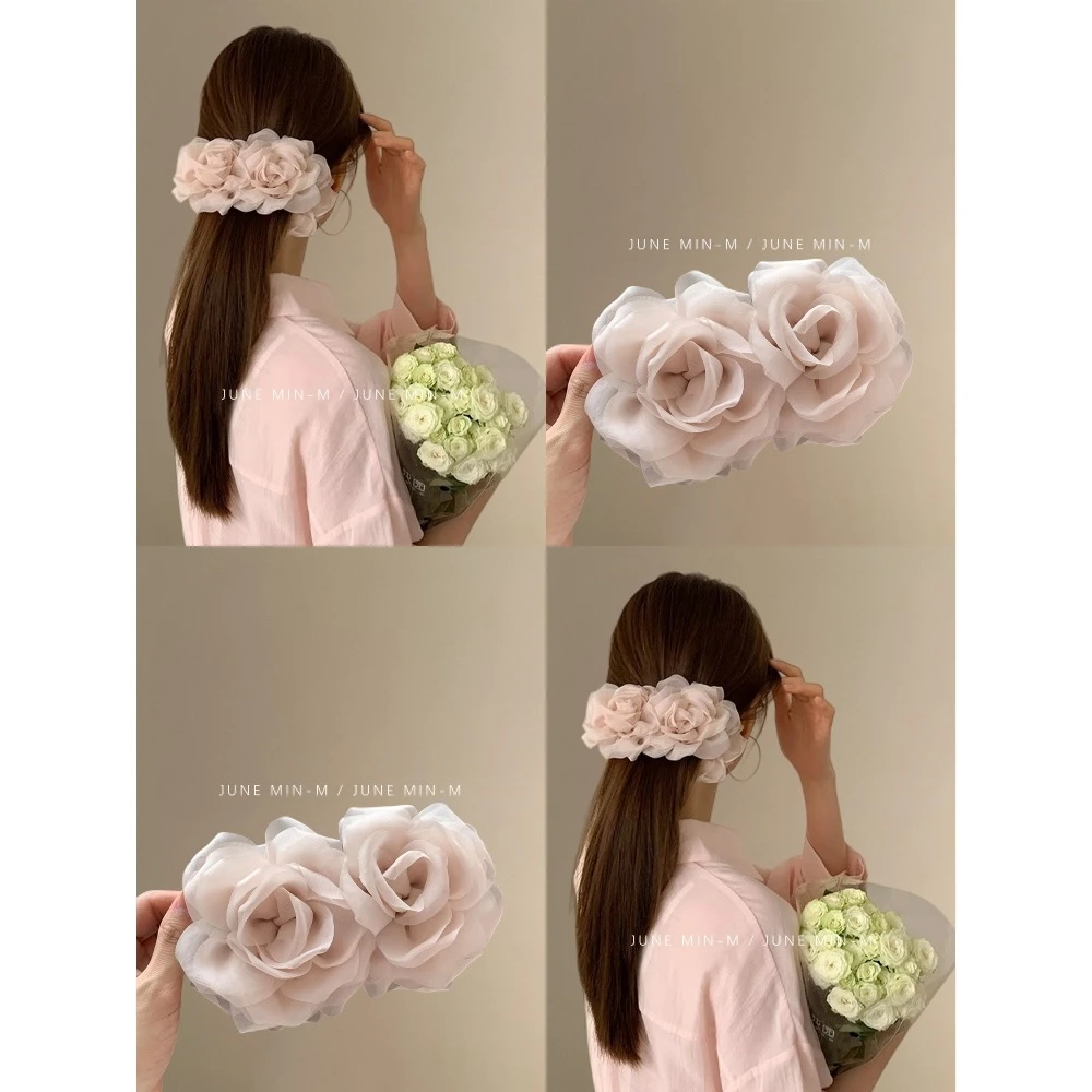 独家定制的温柔~柔雾感山茶花朵香蕉夹高级感后脑勺马尾盘发抓夹