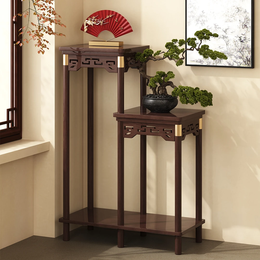 花架子客厅落地式置物架2025新款阳台复古新中式多层实木花盆托架