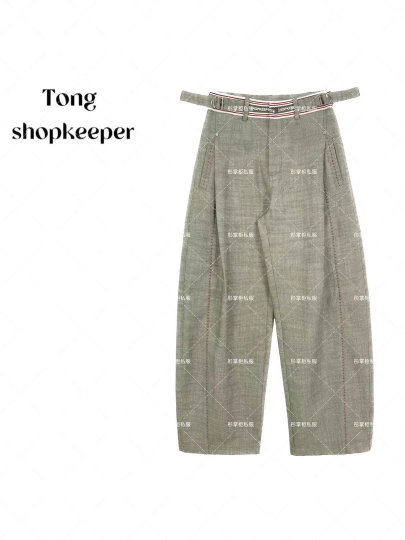 QJ/彤掌柜1681974 夏款25夏日凉感亚麻裤腰头扣字母减龄休闲裤