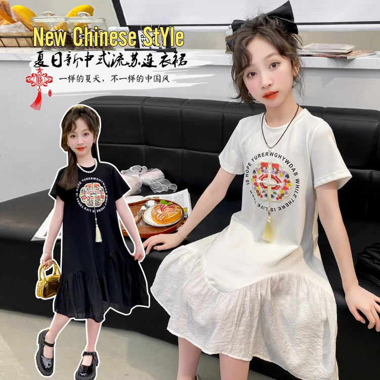 亲子款女童中大童连衣裙韩版夏季洋气时尚新中式夏天夏日中国风