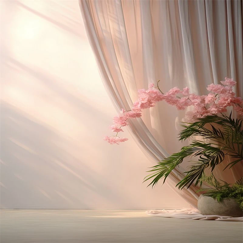 2025新款轻奢夜景卧室风直播间专用背景墙布3d仿真粉色窗帘背景布