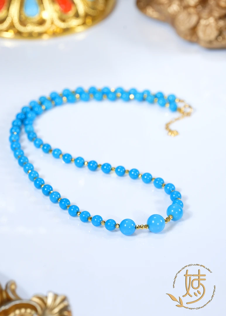 【婧婧精选】 臻品 · 克拉级睡美人蓝松圆珠DIY18K金项链