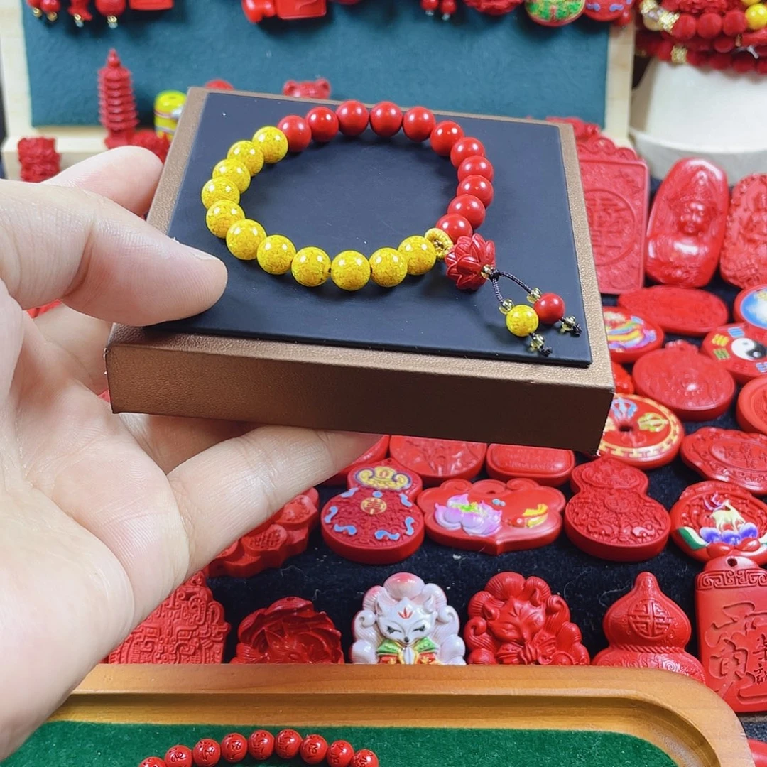 天然辰砂含辰砂工艺品卡8半壁江山手串