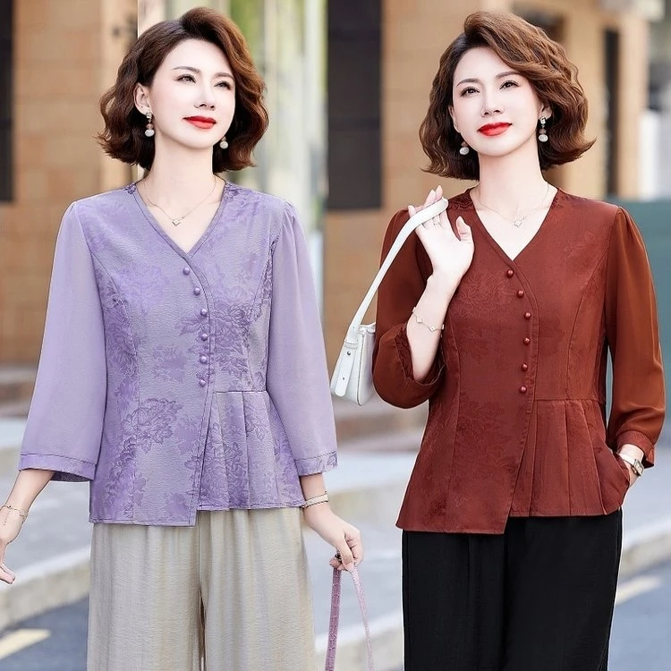2025年夏季时尚气质薄款中年女装休闲妈妈装显瘦洋气两件套装