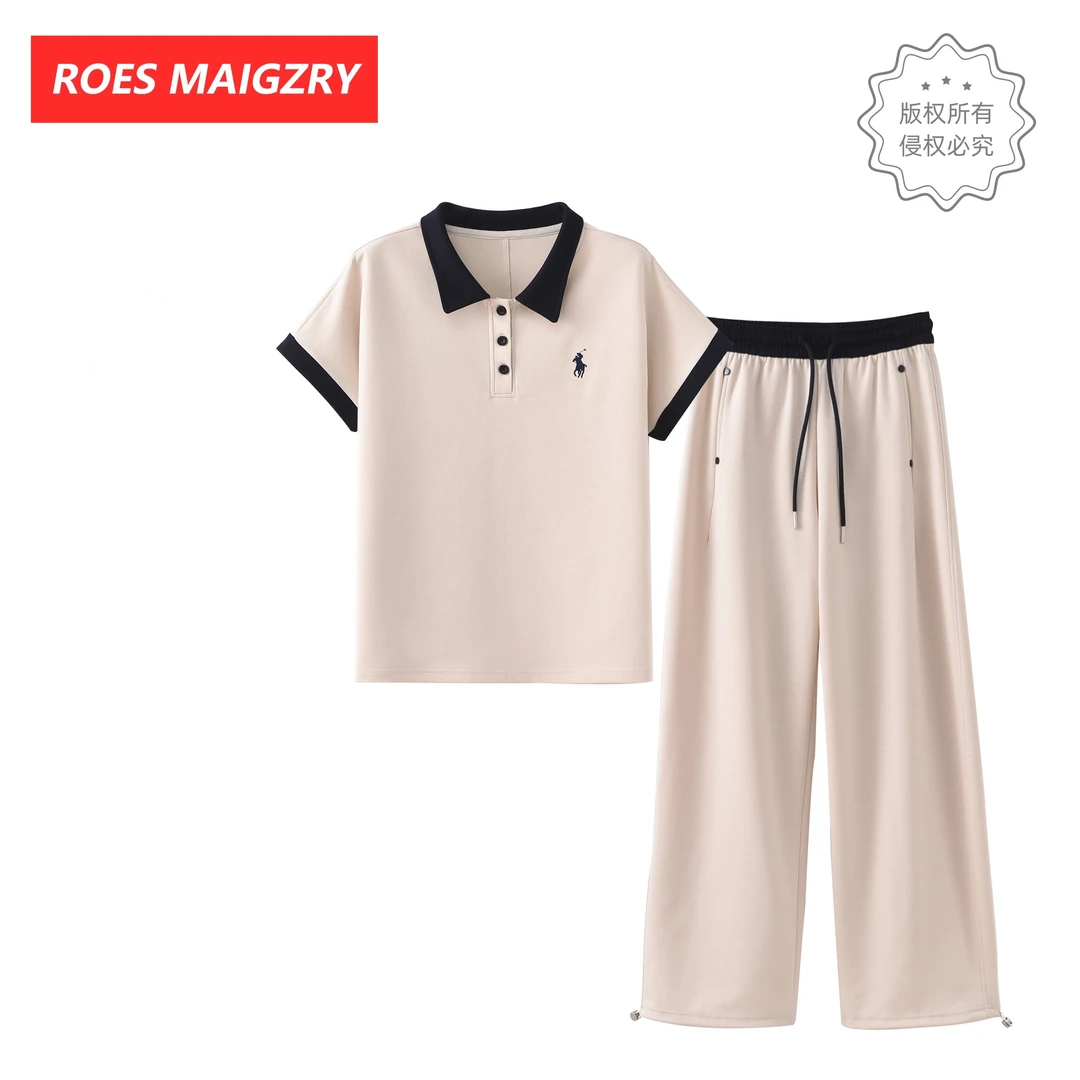 ROES MAIGZRY2025夏季新款爆款骑马射箭POLO领系扣长裤休闲套装