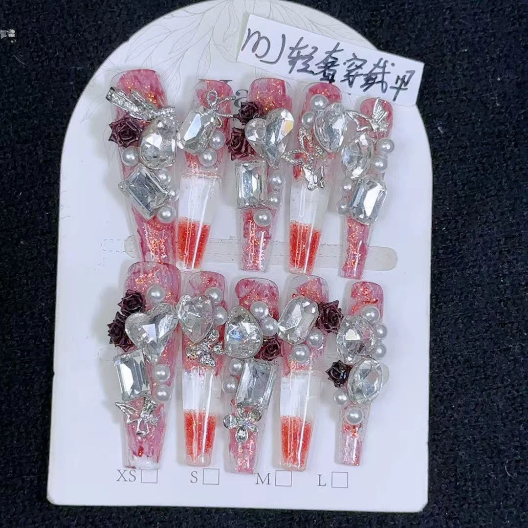 穿戴甲流沙穿戴甲重工纯手工穿戴甲满钻晕染轻奢爆闪春秋季流麻