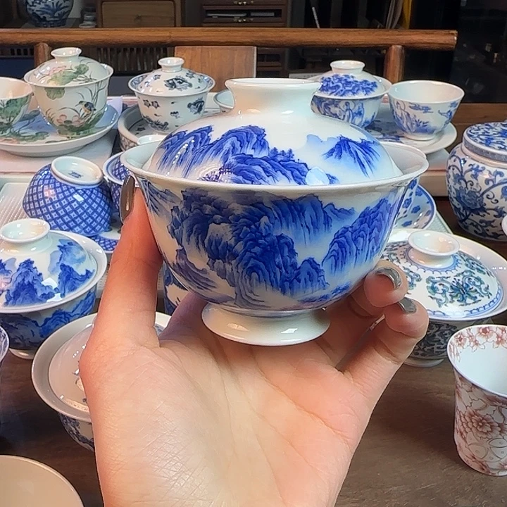 名窑口 山水盖碗放漏放漏放漏