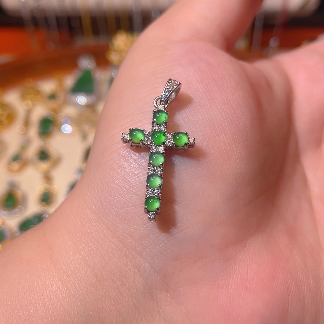 吊坠(不含链)银S925镶嵌翡翠