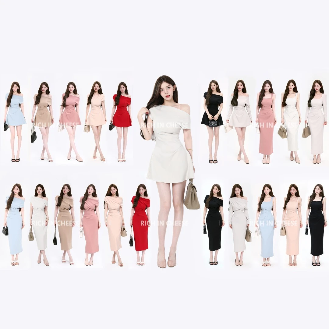 舒胡蕾 优雅月光【长袖版】秋冬一裙三穿高定弹力抽褶收腰连衣裙