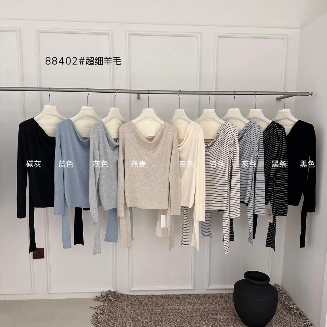 88402系带套头飘带款长袖圆领早秋打底衫