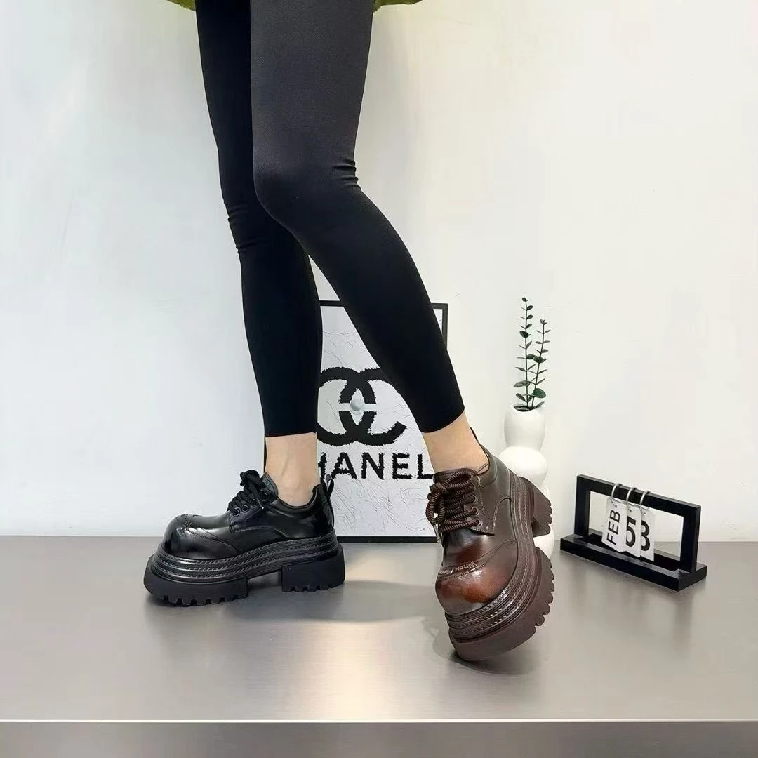 (MGG)真皮时尚百搭厚底小皮鞋