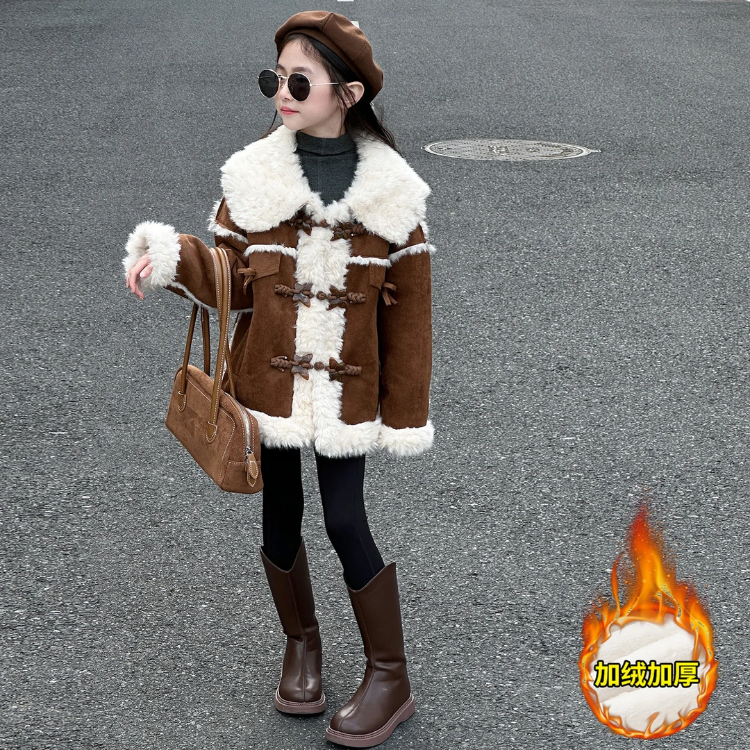 宝宝加绒外套冬季2025新款大童6-12洋气加厚羊羔毛上衣儿童毛衣潮