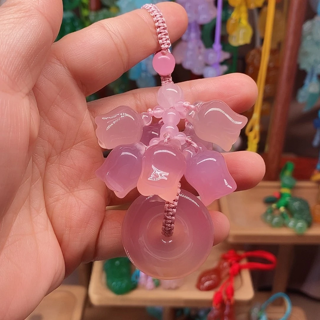 手绳编织粉铃花钥匙扣