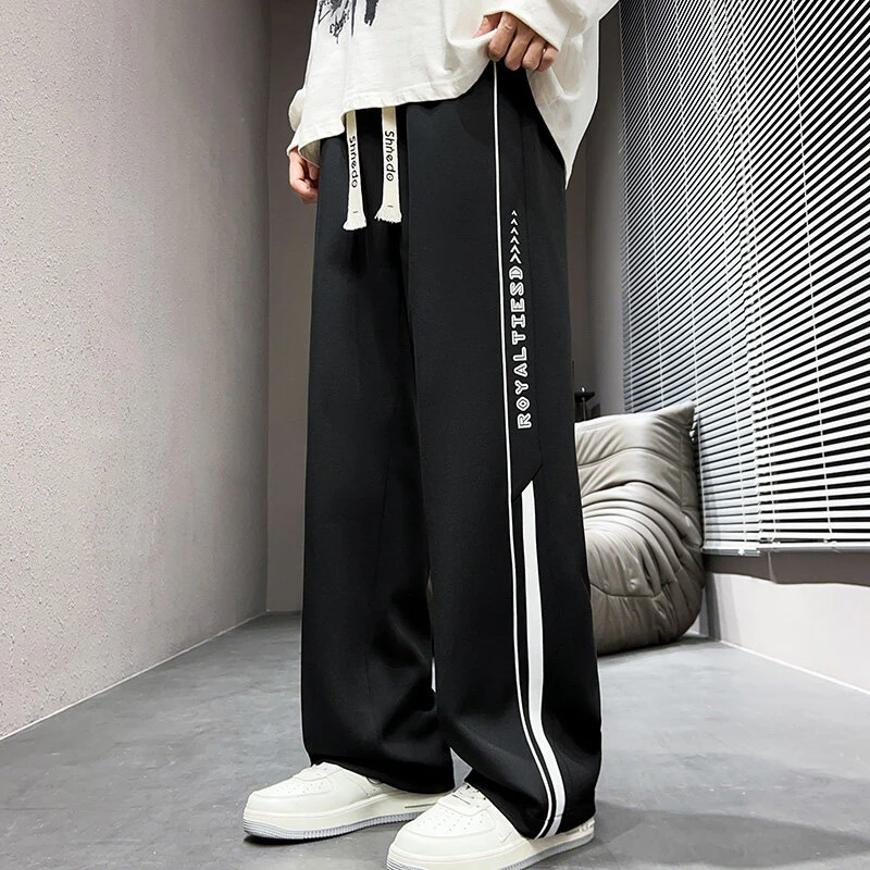 2025青少年休闲裤男生夏季潮流松紧腰宽松阔腿针织运动裤直筒百搭