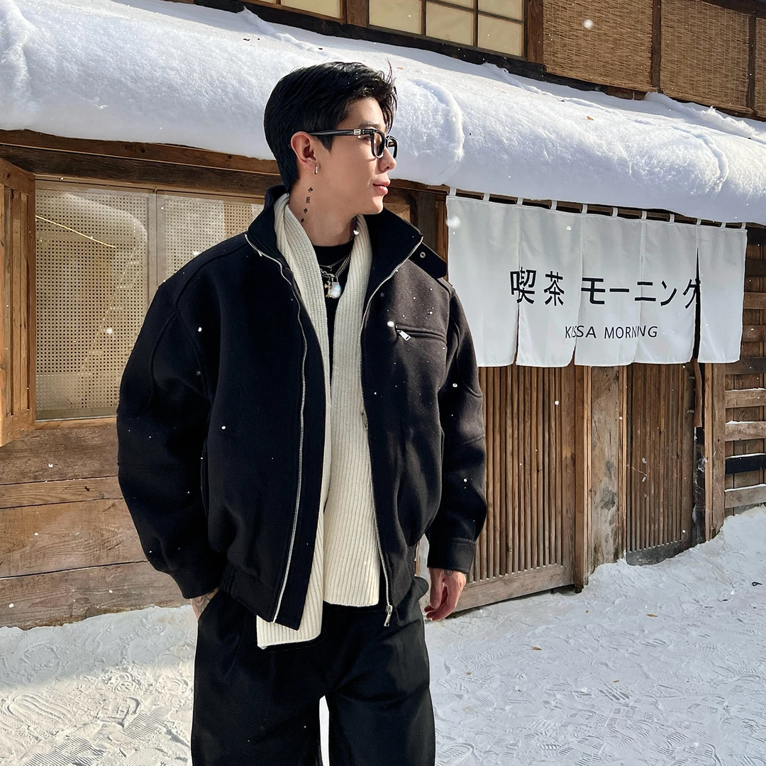 OXFREAK「极简解构 呢子面料」立领秋冬夹克棉服男宽松保暖棉衣