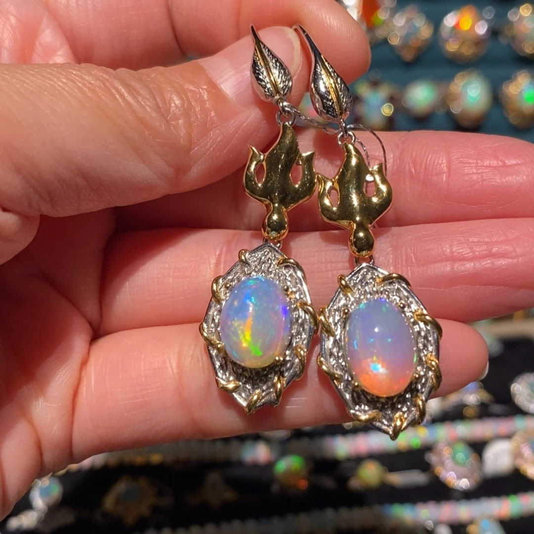 欧泊银S925镶嵌耳饰