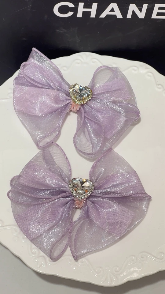 334-27紫色纱纱发夹一对