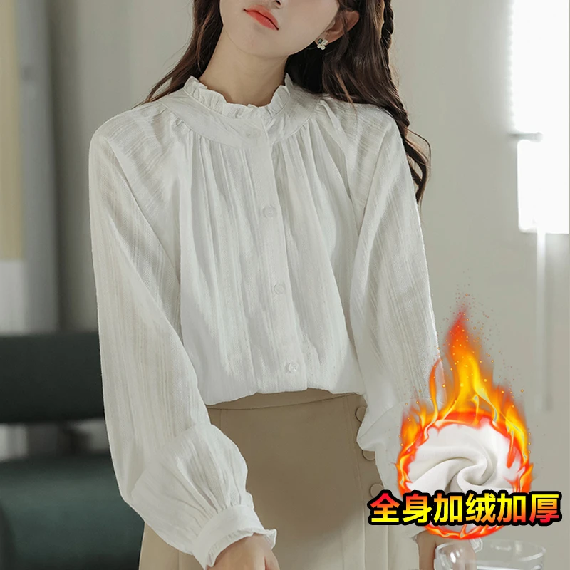 (棉)2025秋木耳边白衬衫女设2025春秋新款长袖叠衬衣宽松甜美上衣
