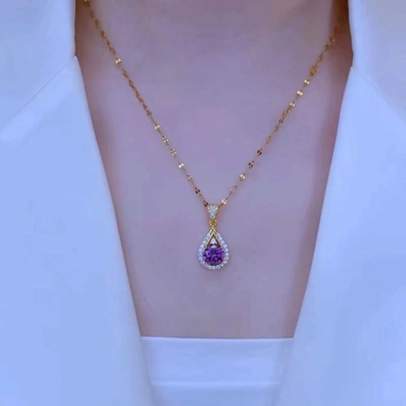 钛钢项链 紫色水滴项链饰品女士时尚百搭轻奢日常通勤网红锁骨链