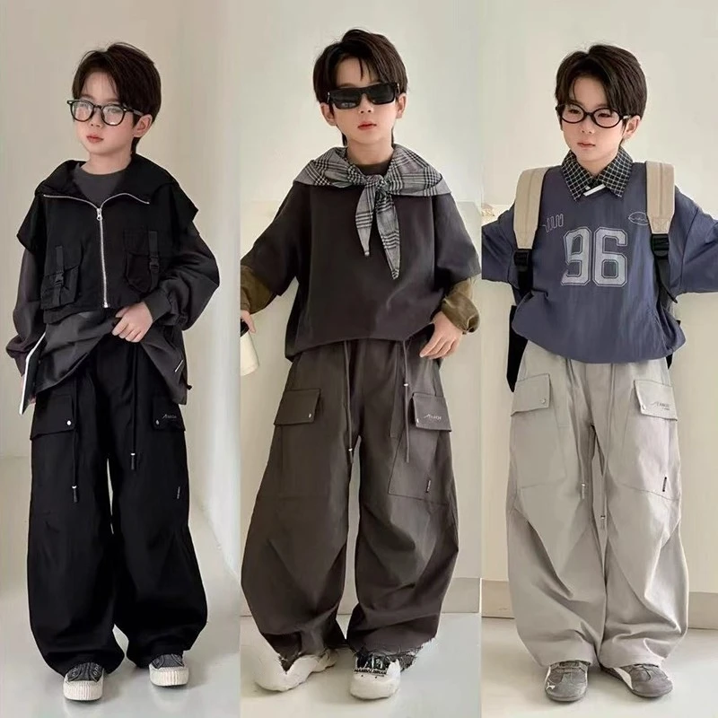 男童裤子春秋款2025新款儿童秋装工装裤中大童秋季休闲长裤帅气潮