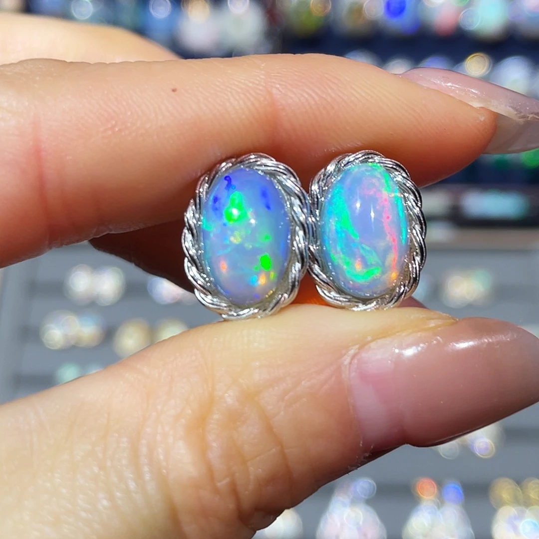 欧泊银S925镶嵌耳饰