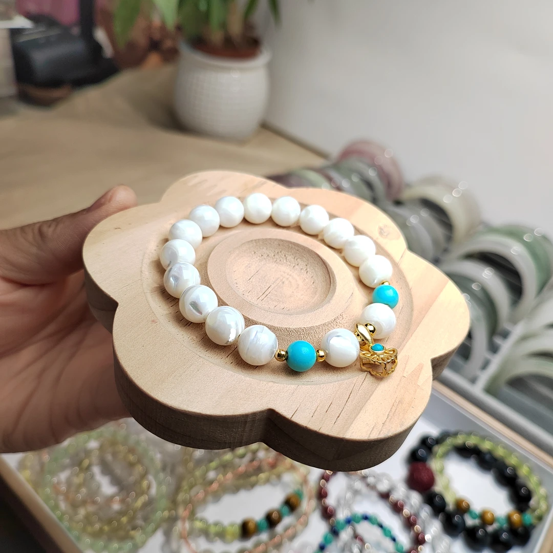 非金属硅胶手链 银镶嵌时尚精致雕花圆珠珍珠手串