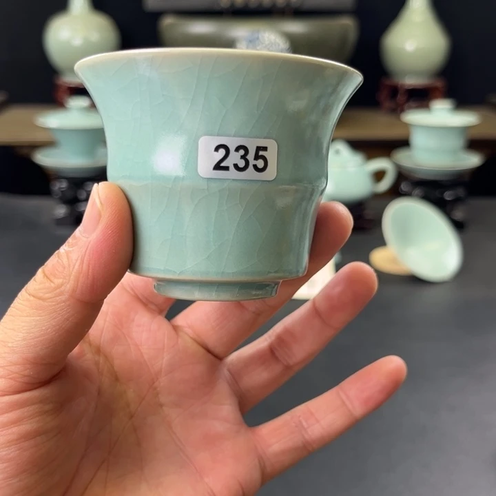 瓷片仿古釉汝官窑竹节杯235号
