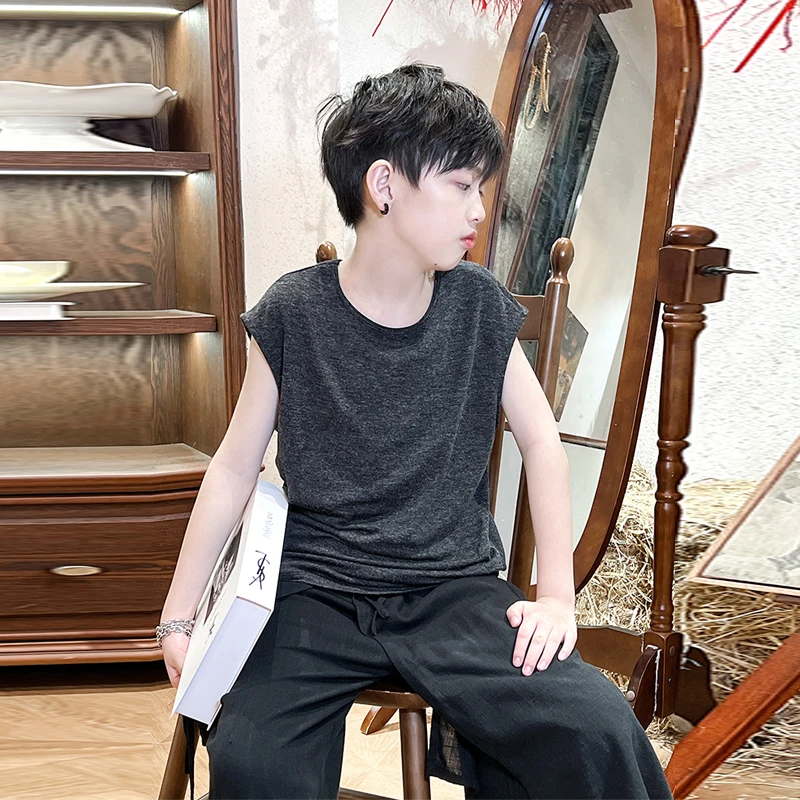 男童无袖背心2025夏装新款儿童纯棉痞帅潮酷儿童上衣潮牌套装