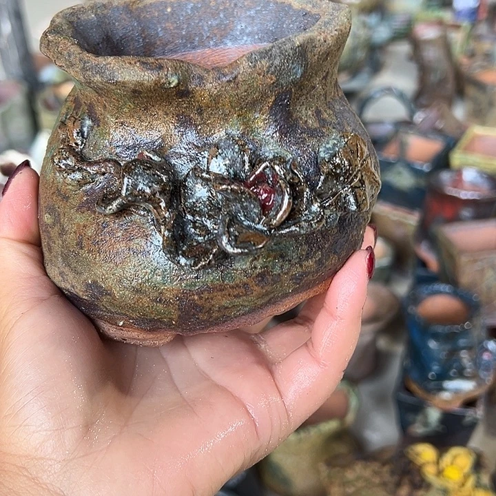 粗陶手工高温花盆