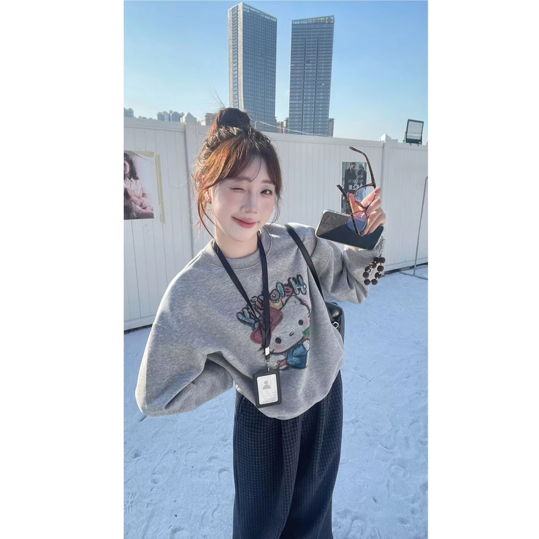 YPP!【印花kitty】长袖女秋季宽松休闲卡通设计感Kitty印花卫衣