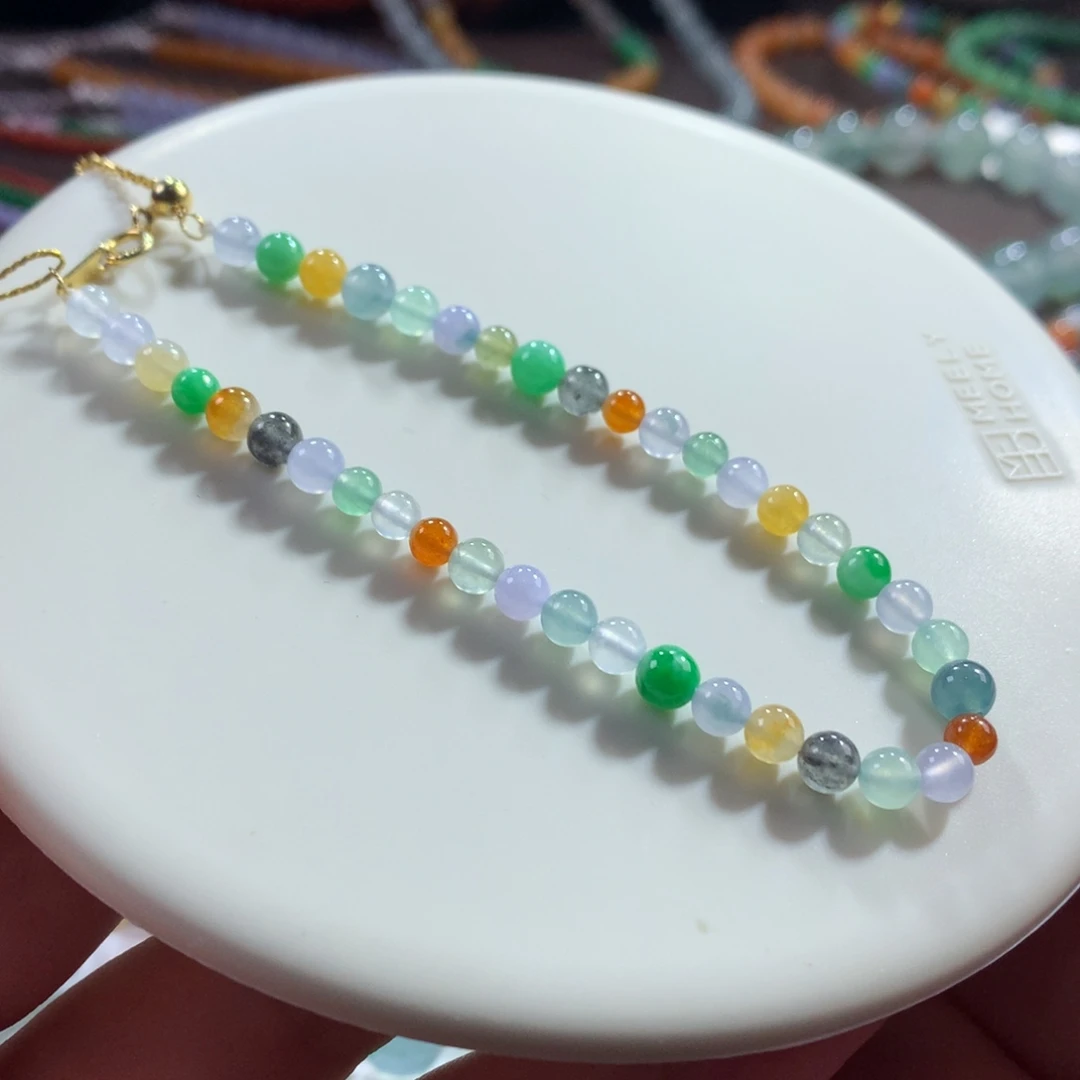 翡翠未镶嵌手串宠粉大漏*翡翠冰底糖果缤纷卡4～5+