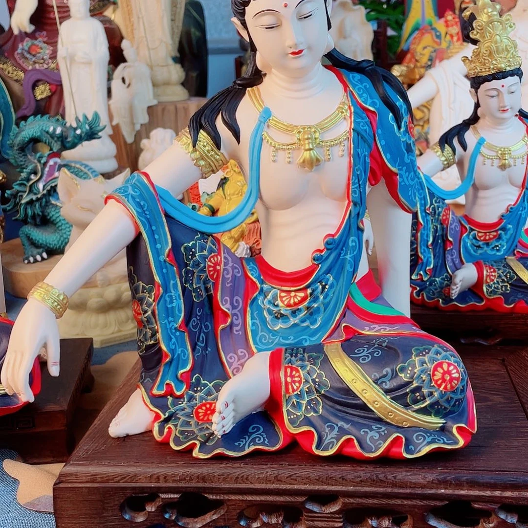 阿***弟石材自在观音摆件30描花