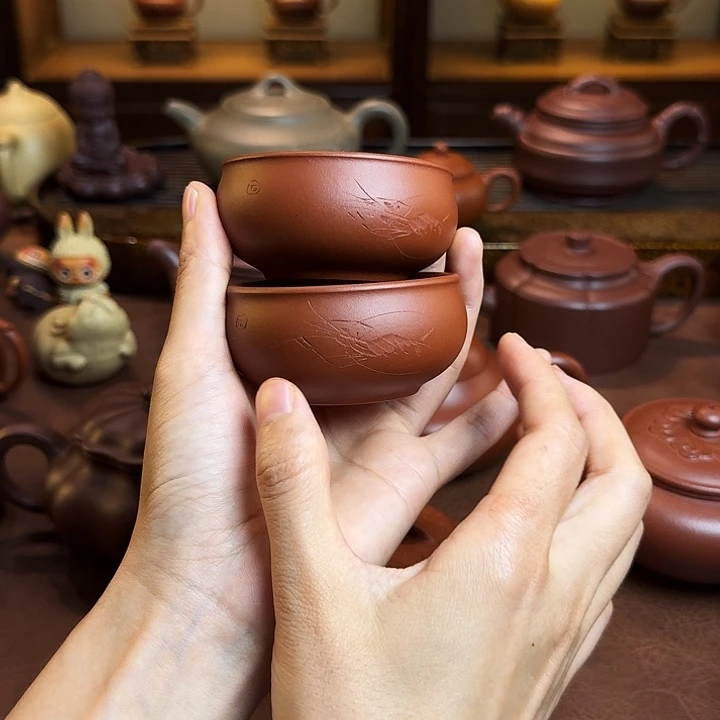 茶壶紫砂主人杯，朱泥