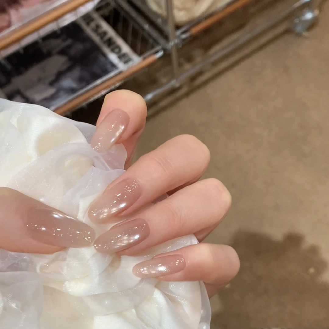 【冰透玻璃珠】 纯手工穿戴甲美甲日禾推荐穿戴甲 裸色可拆卸10片